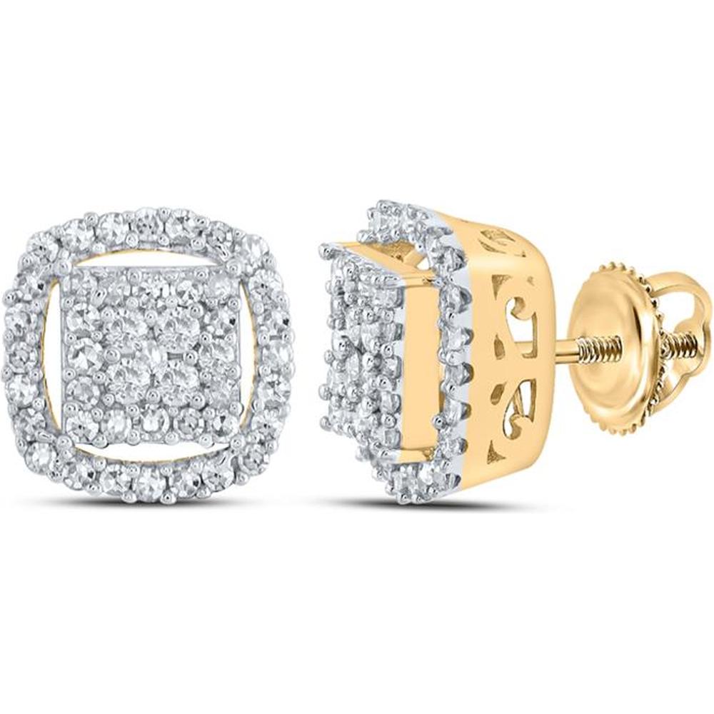 GND 10K Yellow Gold Round Diamond Square Stud Earrings - 3/8 Total Carat Weight