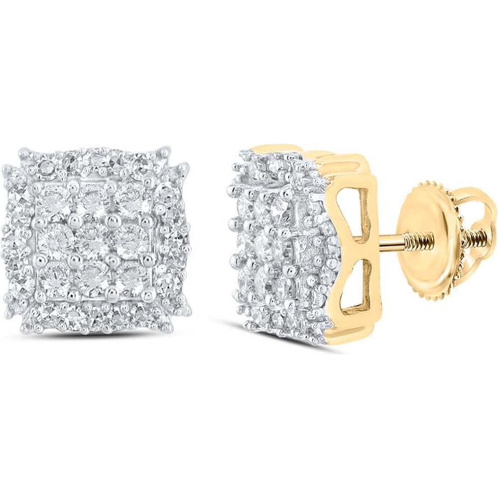 GND 10K Yellow Gold Round Diamond Square Stud Earrings with Prong Set Diamonds - 1/3 Carat Total Diamond Weight