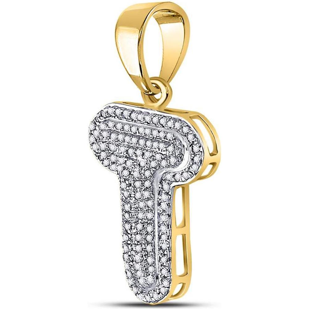 GND 10K Yellow Gold Round Diamond "T" Bubble Initial Pendant - 3/8 Carat Total Diamond Weight