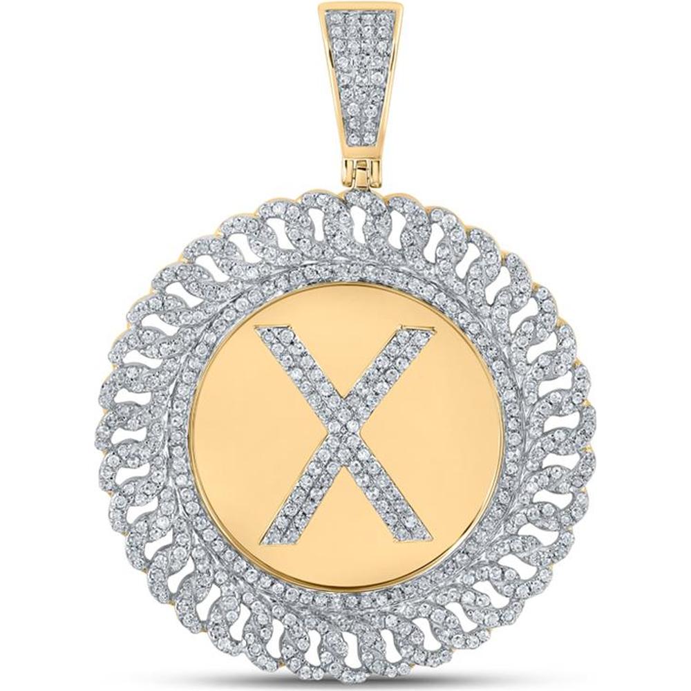 GND 10K Yellow Gold Round Diamond X Letter Charm Pendant with Pave Setting - 1.21 Carat Total Diamond Weight