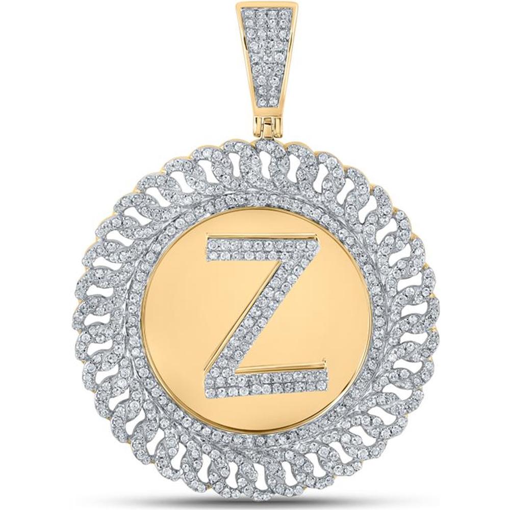 GND 10K Yellow Gold Round Diamond Z Letter Circle Pendant with Pave-Set Diamonds - 1.22 Carat Total Diamond Weight