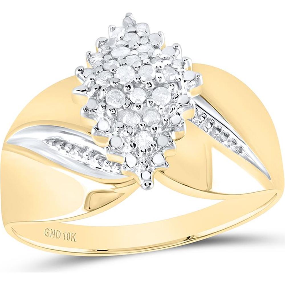 GND 10K Yellow Gold Round Prong-Set Diamond Oval Cluster Ring - 1/8 Carat Total Diamond Weight