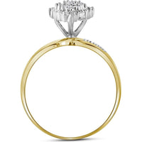 GND 10K Yellow Gold Round Prong-Set Diamond Oval Cluster Ring - 1/8 Carat Total Diamond Weight