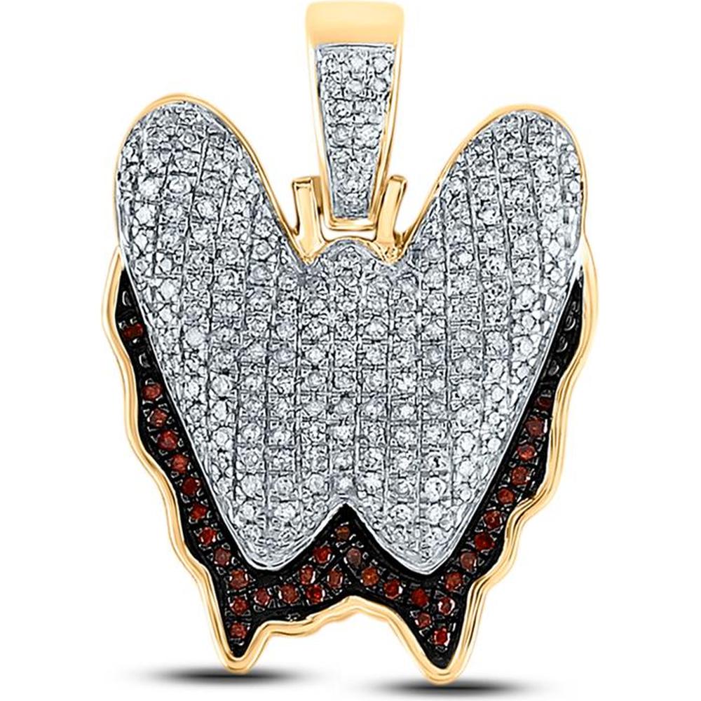 GND 10K Yellow Gold Round Red Diamond Letter W Blood Charm Pendant - 0.65 Carat Total Diamond Weight