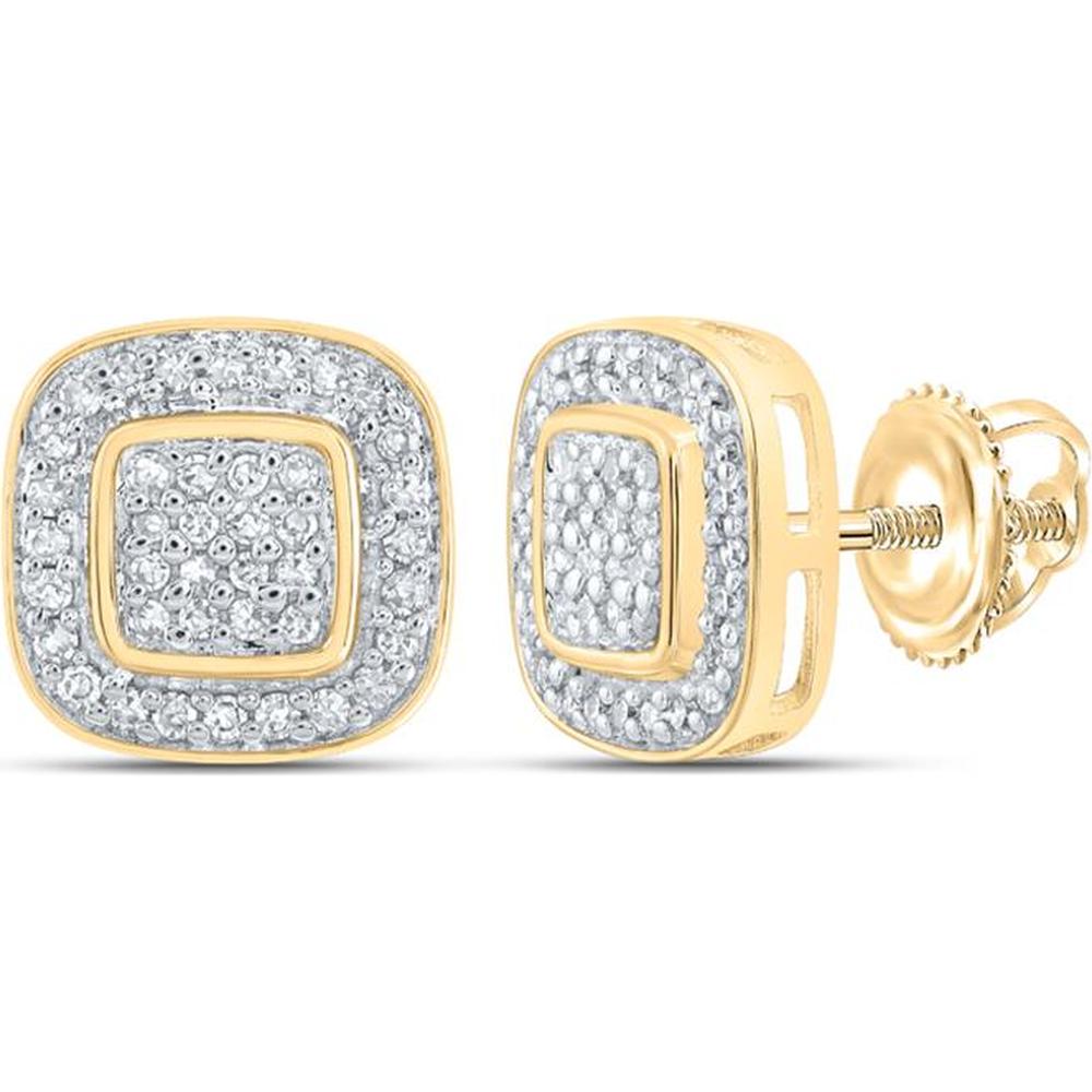 GND 10K Yellow Gold Rounded Square Diamond Stud Earrings - 1/4 Total Carat Weight