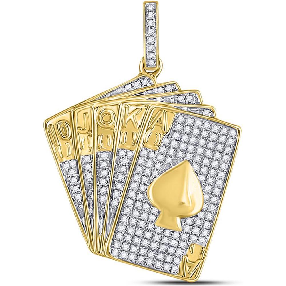 GND 10K Yellow Gold Royal Flush Diamond Pendant with Bezel and Prong Set Round Diamonds - 5/8 Total Carat Weight