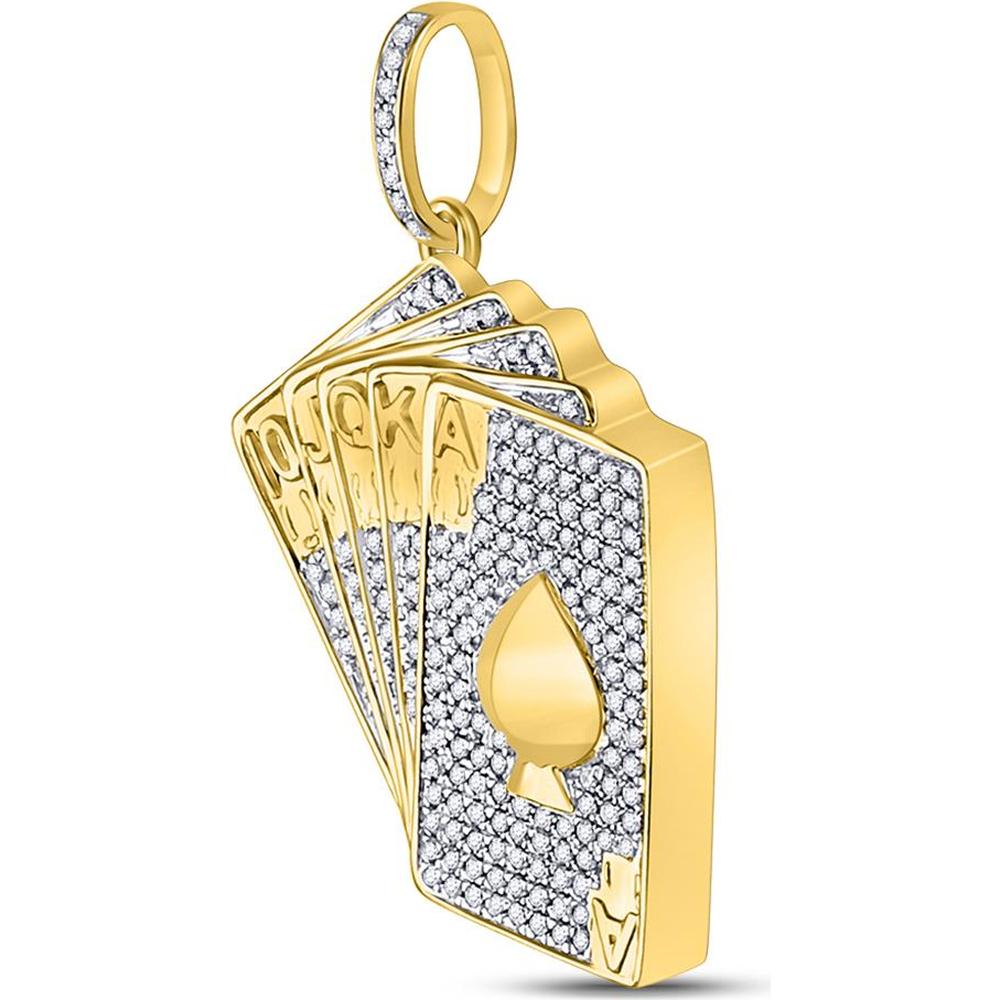 GND 10K Yellow Gold Royal Flush Diamond Pendant with Bezel and Prong Set Round Diamonds - 5/8 Total Carat Weight