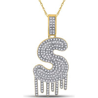 GND 10K Yellow Gold S Drip Letter Pendant with Pave-Set Round Diamonds - 0.60 Carat Total Diamond Weight