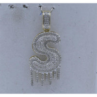 GND 10K Yellow Gold S Drip Letter Pendant with Pave-Set Round Diamonds - 0.60 Carat Total Diamond Weight