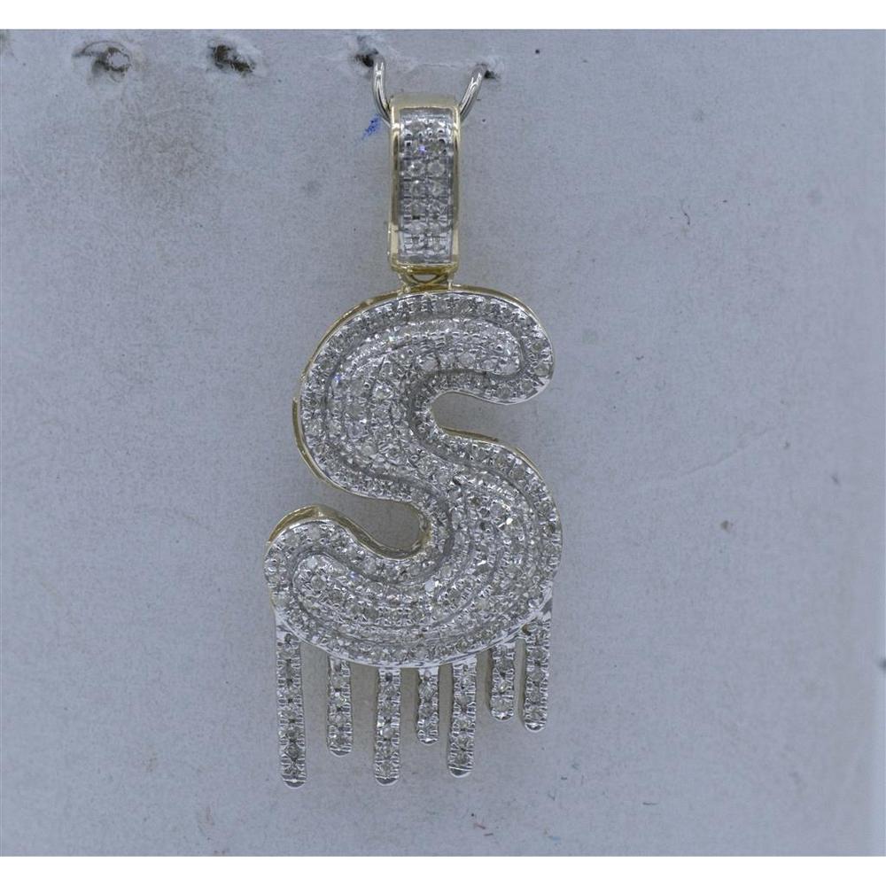 GND 10K Yellow Gold S Drip Letter Pendant with Pave-Set Round Diamonds - 0.60 Carat Total Diamond Weight