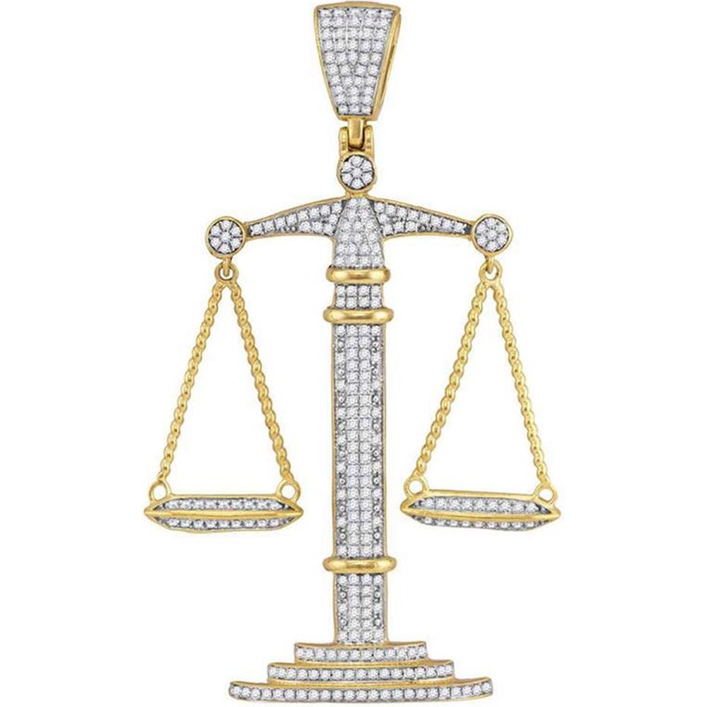 GND 10K Yellow Gold Scales of Justice Charm Pendant with Pave-Set Round Diamonds - 1.00 Carat Total Diamond Weight