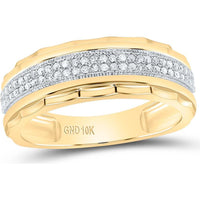 GND 10K Yellow Gold Scalloped Edge Wedding Band with Pave-Set Round Diamonds - 0.20 Carat Total Diamond Weight