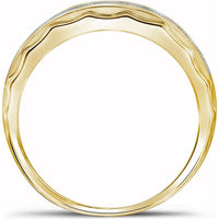 GND 10K Yellow Gold Scalloped Edge Wedding Band with Pave-Set Round Diamonds - 0.20 Carat Total Diamond Weight