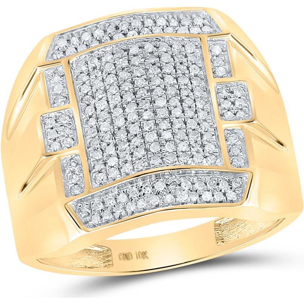 GND 10K Yellow Gold Square Cluster Band Ring with Prong-Set Round Diamonds - 0.52 Carat Total Diamond Weight