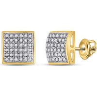GND 10K Yellow Gold Square Cluster Earrings with Prong-Set Round Diamonds - 1/5 Total Carat Weight