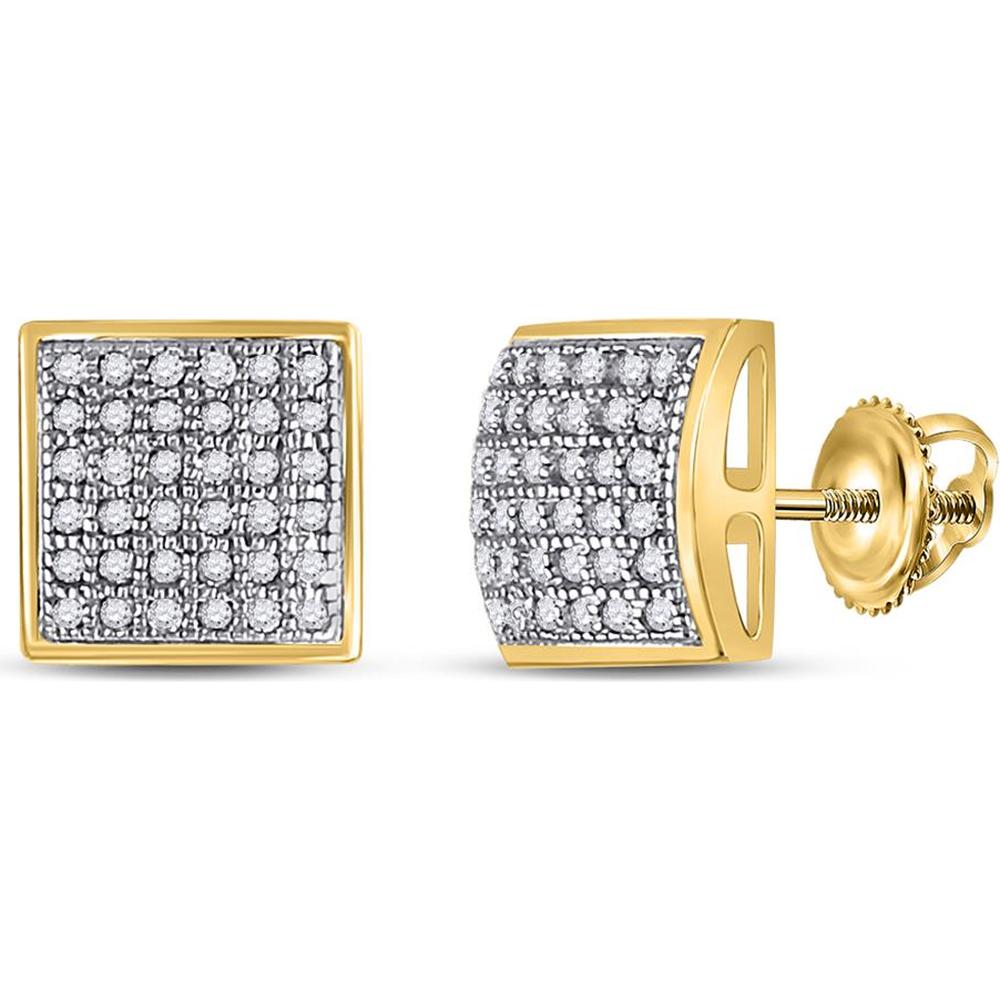 GND 10K Yellow Gold Square Cluster Earrings with Prong-Set Round Diamonds - 1/5 Total Carat Weight