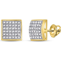 GND 10K Yellow Gold Square Cluster Earrings with Prong-Set Round Diamonds - 1/5 Total Carat Weight