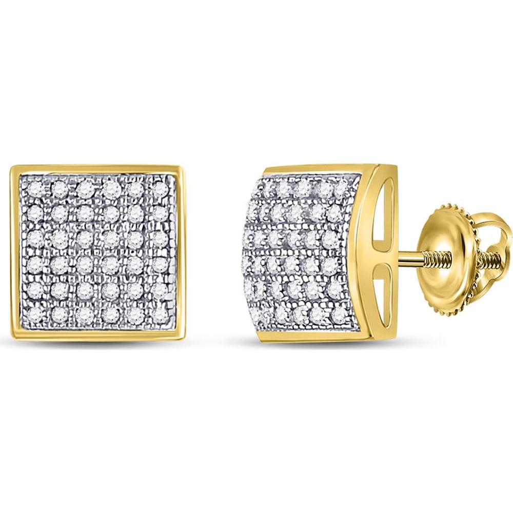 GND 10K Yellow Gold Square Cluster Earrings with Prong-Set Round Diamonds - 1/5 Total Carat Weight