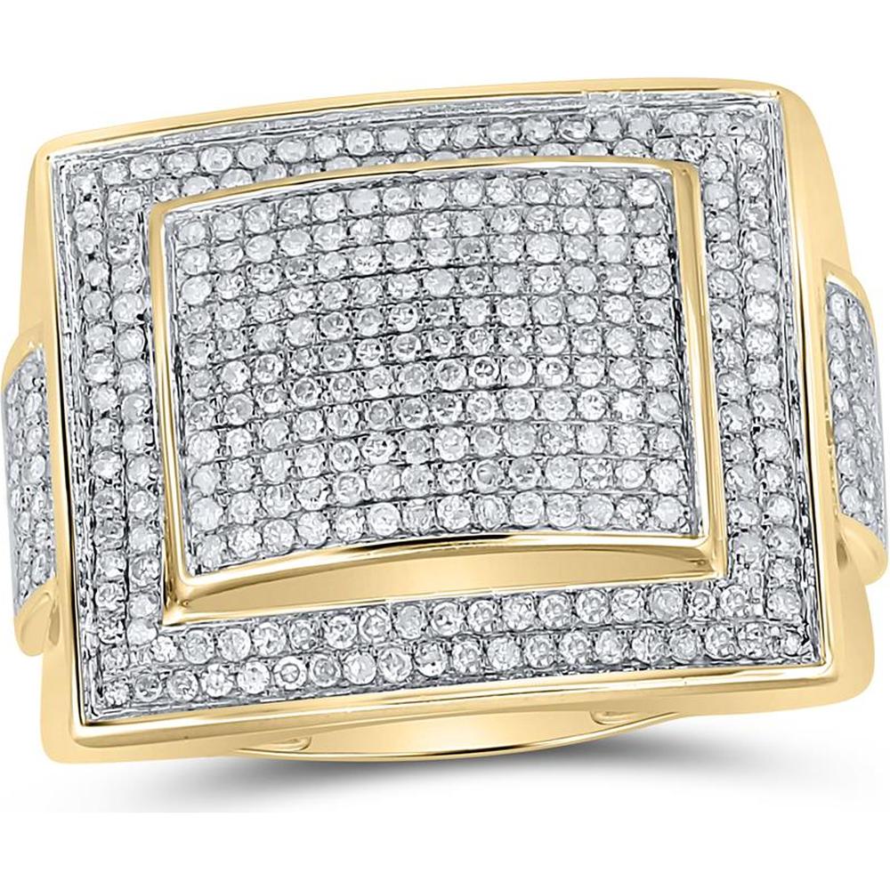 GND 10K Yellow Gold Square Cluster Ring with Prong-Set Round Diamonds - 1.03 Carat Total Diamond Weight