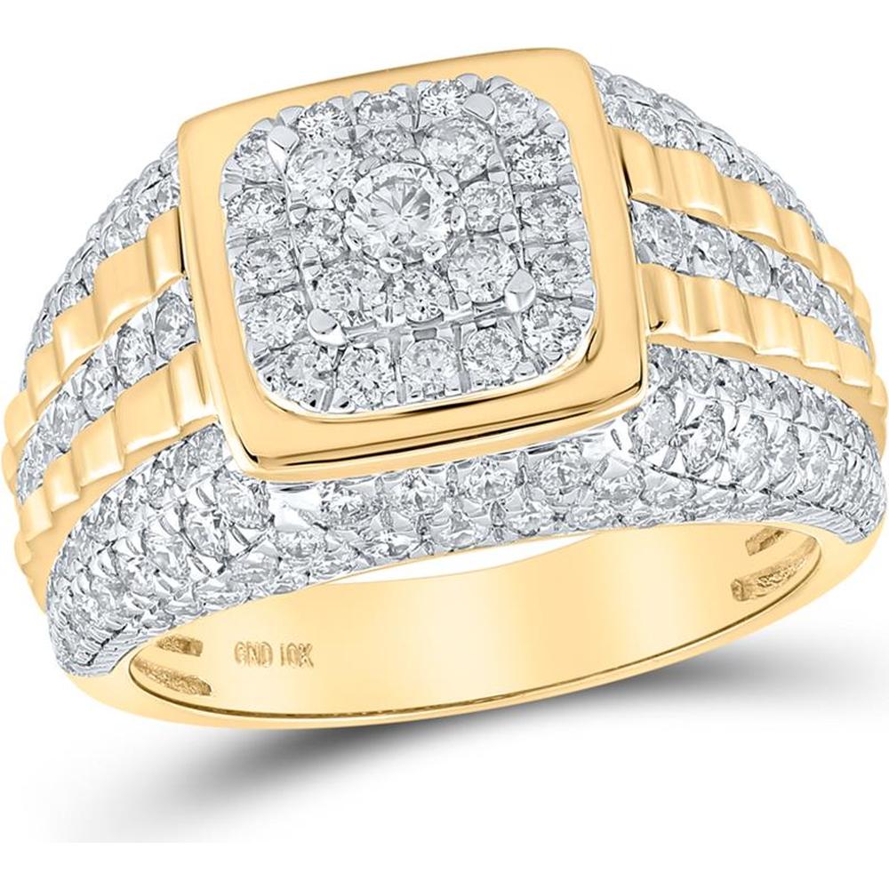 GND 10K Yellow Gold Square Cluster Ring with Prong-Set Round Diamonds - 2.51 Carat Total Diamond Weight