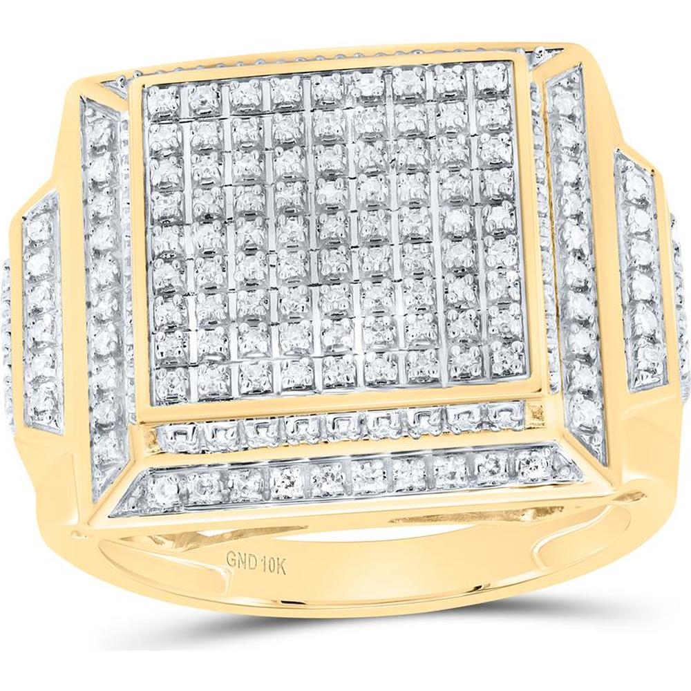 GND 10K Yellow Gold Square Cluster Ring with Prong-Set Round Diamonds - 5/8 Total Carat Weight