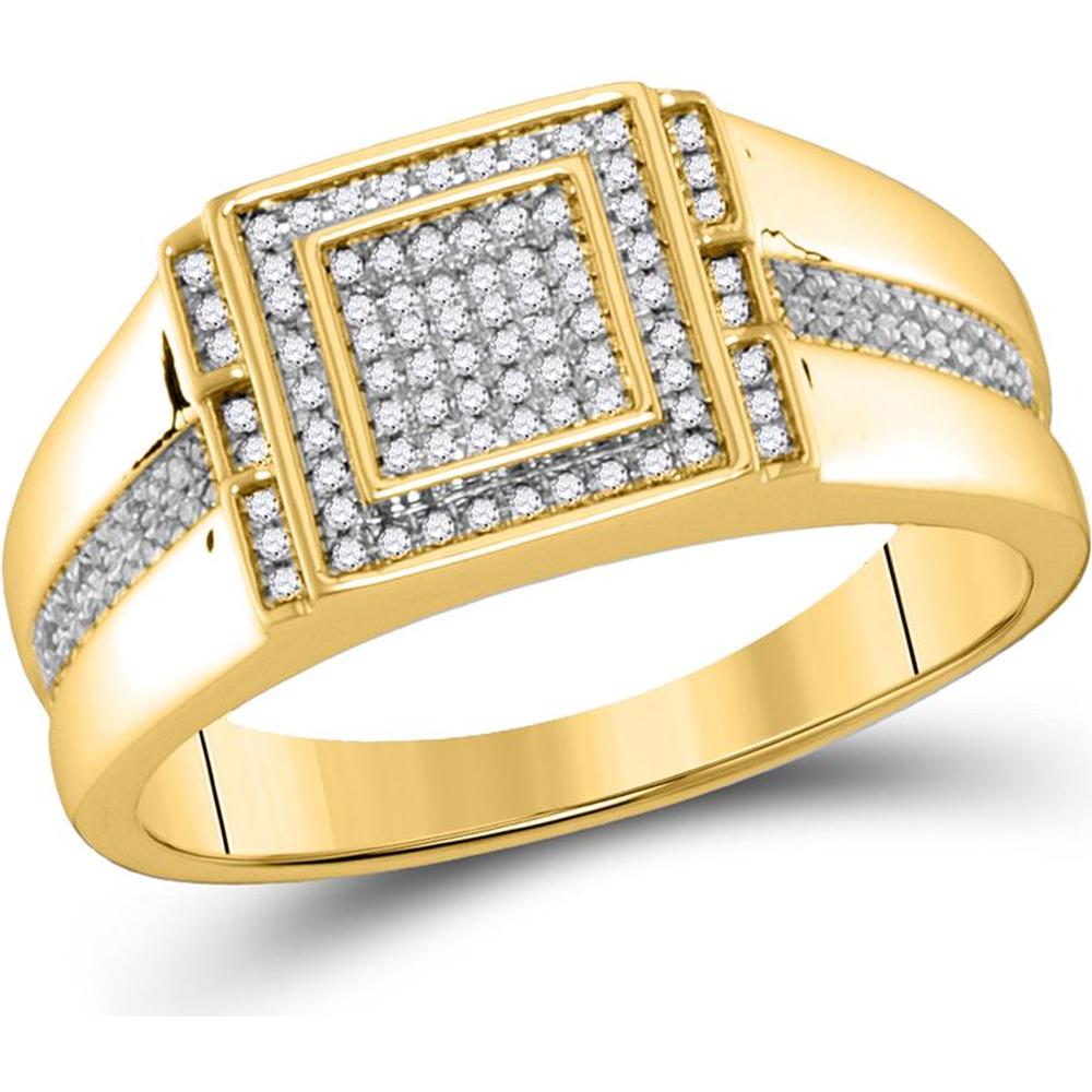GND 10K Yellow Gold Square Design Ring with Pave-Set Round Diamonds - 0.20 Carat Total Diamond Weight