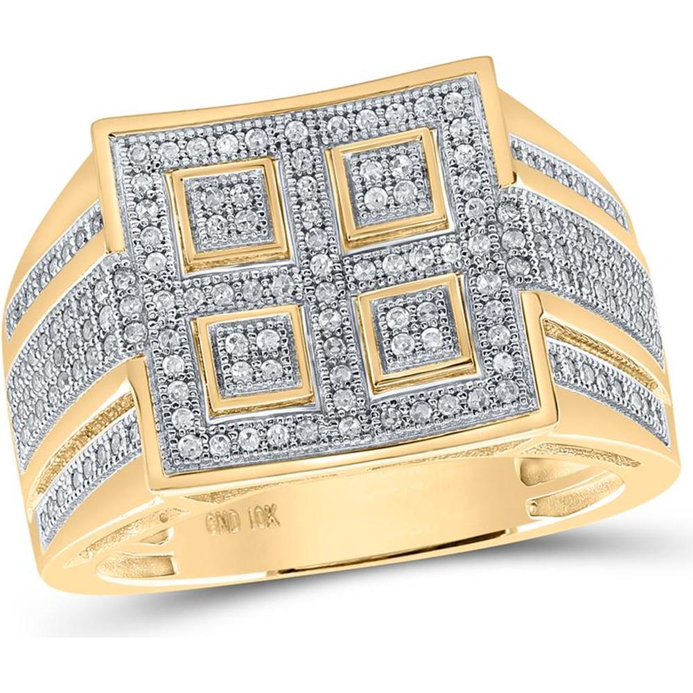 GND 10K Yellow Gold Square Design Ring with Prong-Set Round Diamonds - 1/2 Carat Total Diamond Weight