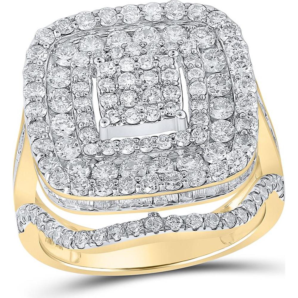 GND 10K Yellow Gold Square Diamond Ring with Prong-Set Round and Channel-Set Baguette Diamonds - 2.75 Carat Total Diamond Weight