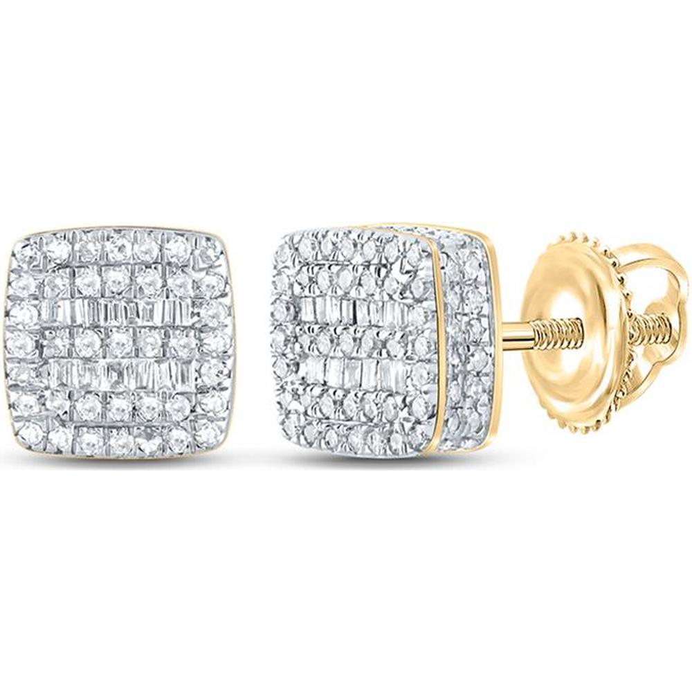 GND 10K Yellow Gold Square Earrings with Channel-Set Baguette and Pave-Set Round Diamonds - 1/2 Carat Total Diamond Weight