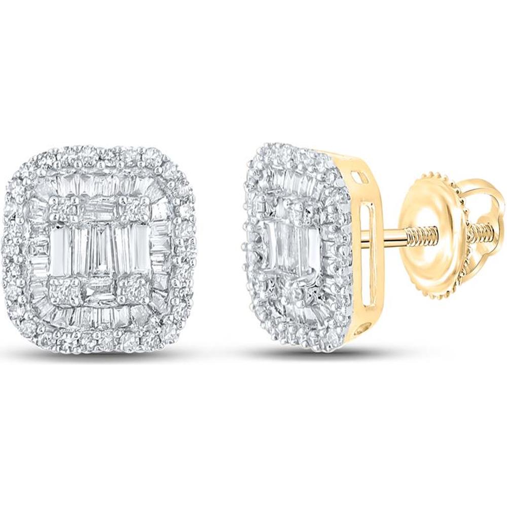 GND 10K Yellow Gold Square Earrings with Channel-Set Baguette and Prong-Set Round Diamonds - 0.50 Carat Total Diamond Weight