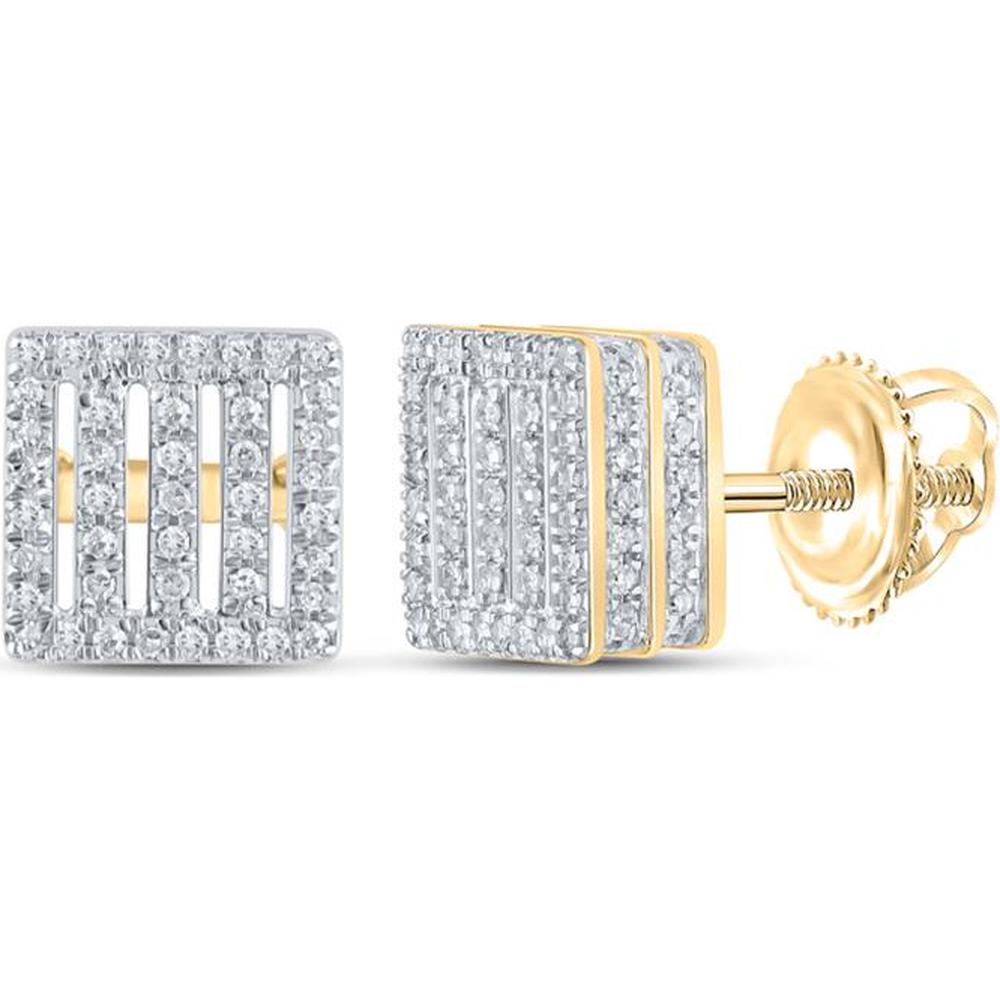 GND 10K Yellow Gold Square Earrings with Pavé-Set Round Diamonds - 0.53 Carat Total Diamond Weight