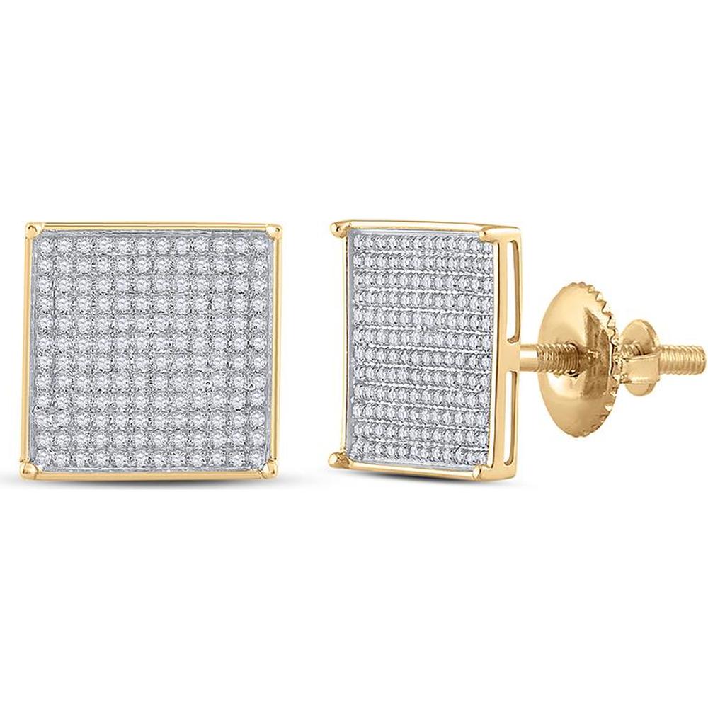 GND 10K Yellow Gold Square Earrings with Pave-Set Round Diamonds - 0.90 Carat Total Diamond Weight