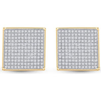 GND 10K Yellow Gold Square Earrings with Pave-Set Round Diamonds - 0.90 Carat Total Diamond Weight