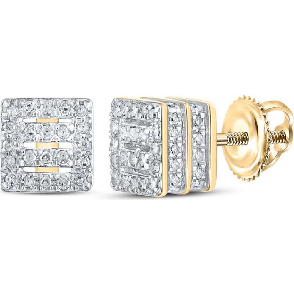 GND 10K Yellow Gold Square Earrings with Pave-Set Round Diamonds - 1/3 Total Carat Weight