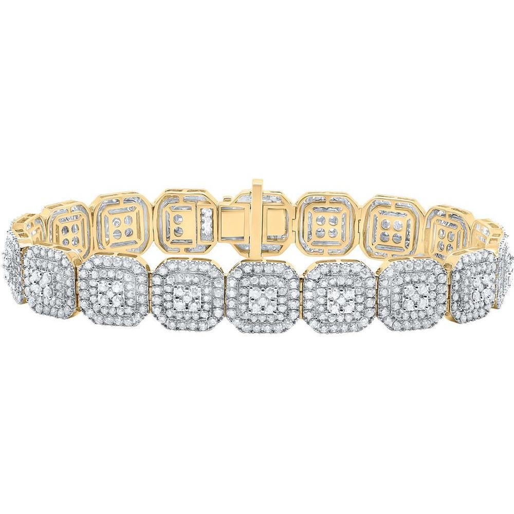 GND 10K Yellow Gold Square Link Bracelet with Prong Set Round Diamonds - 9 7/8 Carats Total Diamond Weight