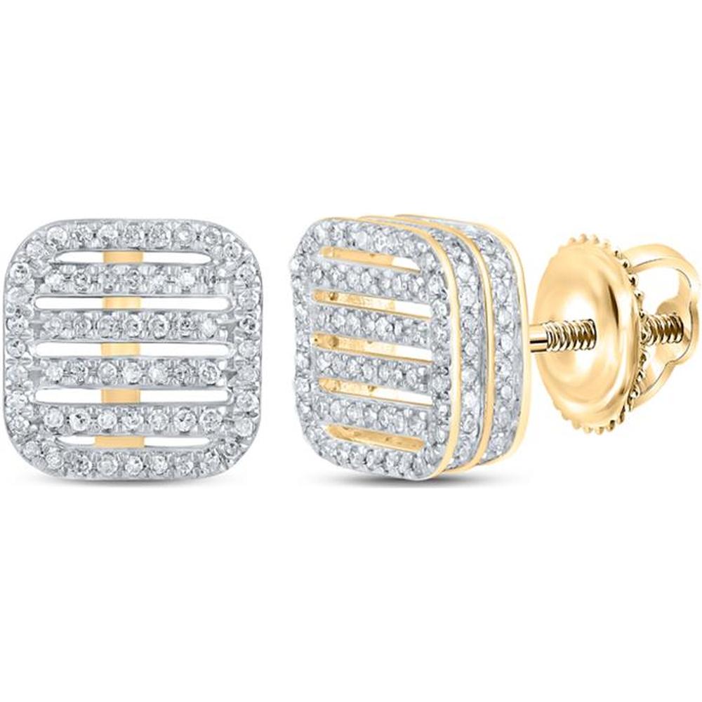 GND 10K Yellow Gold Square Pave-Set Diamond Stud Earrings - 0.76 Carat Total Diamond Weight