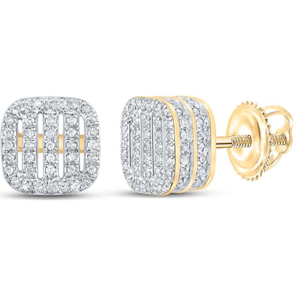 GND 10K Yellow Gold Square Pave-Set Round Diamond Stud Earrings - 1/2 Total Carat Weight