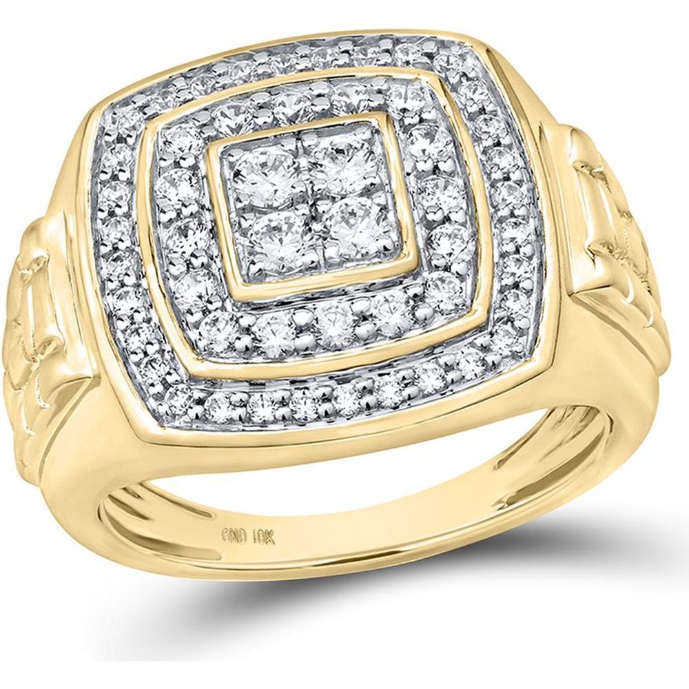 GND 10K Yellow Gold Square Ring with Pave-Set Round Diamonds - 1.00 Carat Total Diamond Weight
