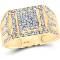 GND 10K Yellow Gold Square Ring with Pave-Set Round Diamonds - 3/8 Total Carat Weight