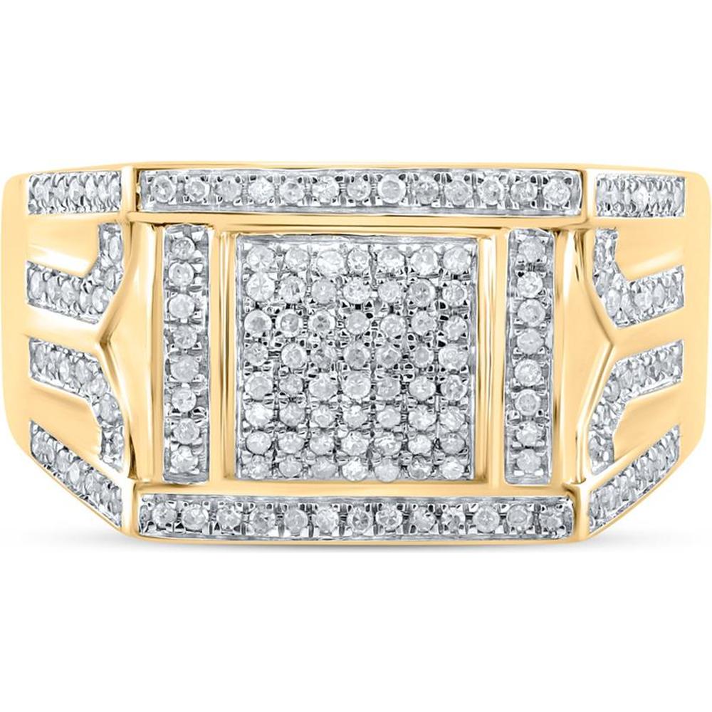 GND 10K Yellow Gold Square Ring with Pave-Set Round Diamonds - 3/8 Total Carat Weight