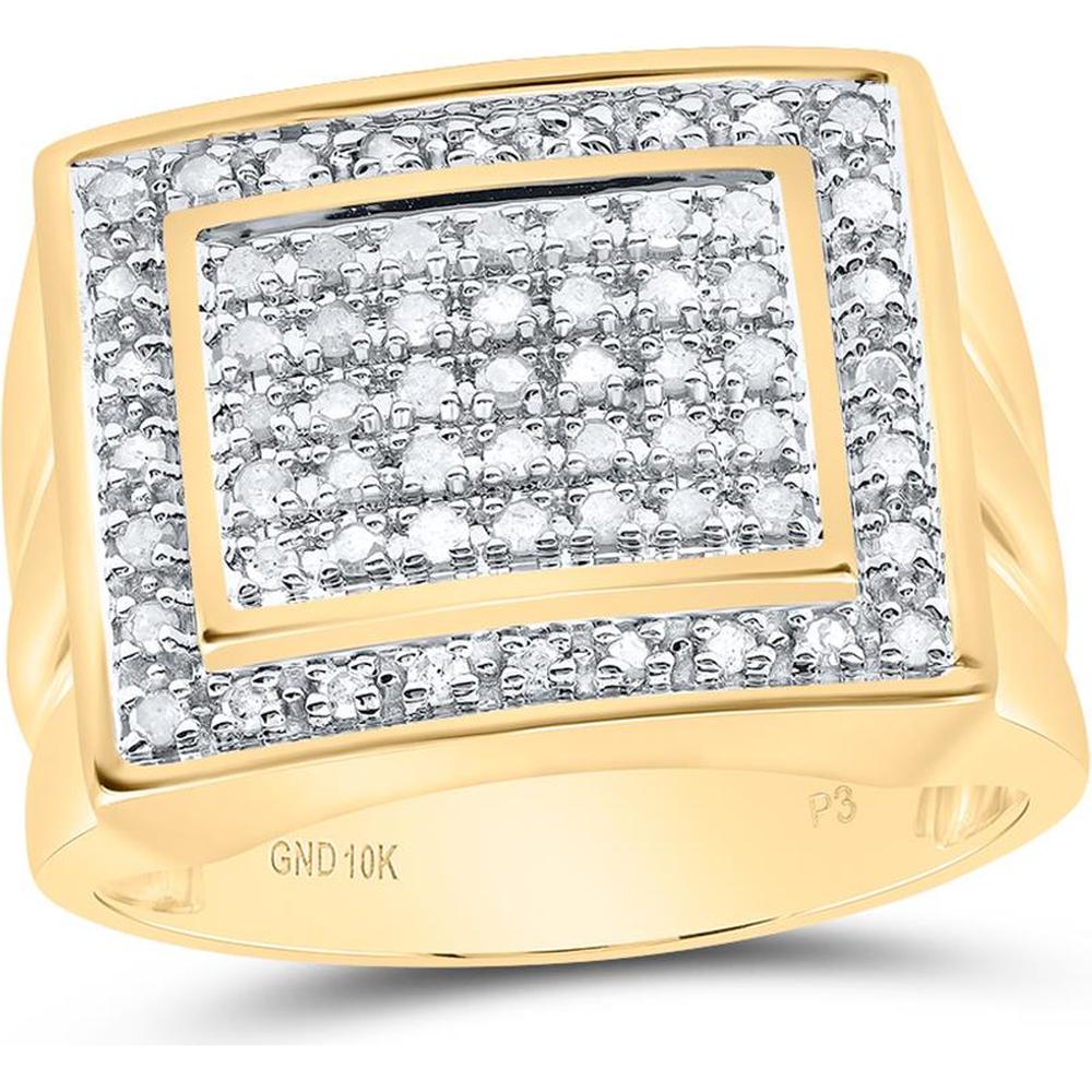 GND 10K Yellow Gold Square Ring with Prong-Set Round Diamonds - 0.50 Carat Total Diamond Weight