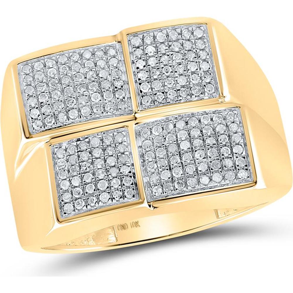 GND 10K Yellow Gold Square Ring with Prong-Set Round Diamonds - 1/2 Total Carat Weight