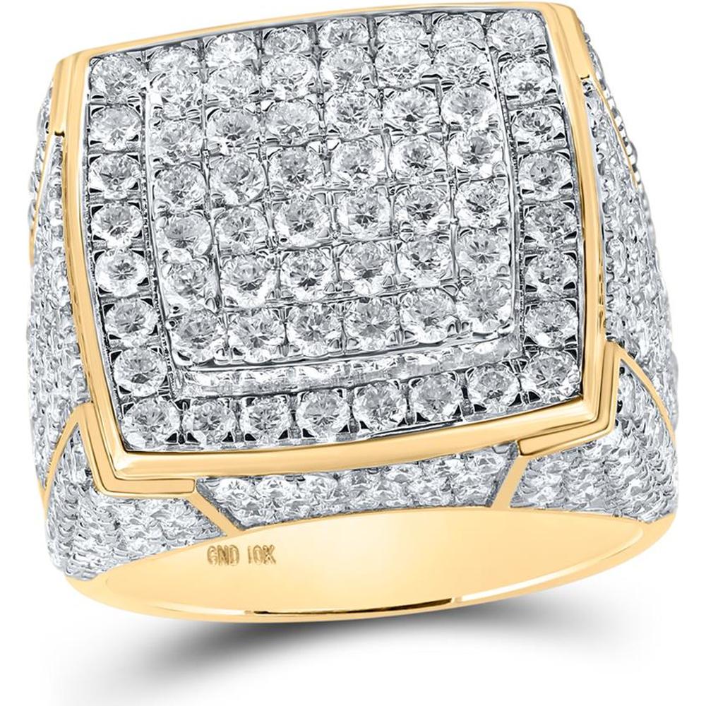GND 10K Yellow Gold Square Ring with Prong-Set Round Diamonds – 4.92 Carat Total Diamond Weight