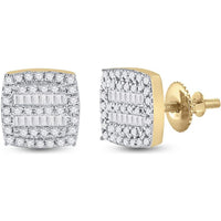 GND 10K Yellow Gold Square Stud Earrings with Channel-Set Baguette Diamonds and Pave-Set Round Diamonds - 1/3 Carat Total Diamond Weight