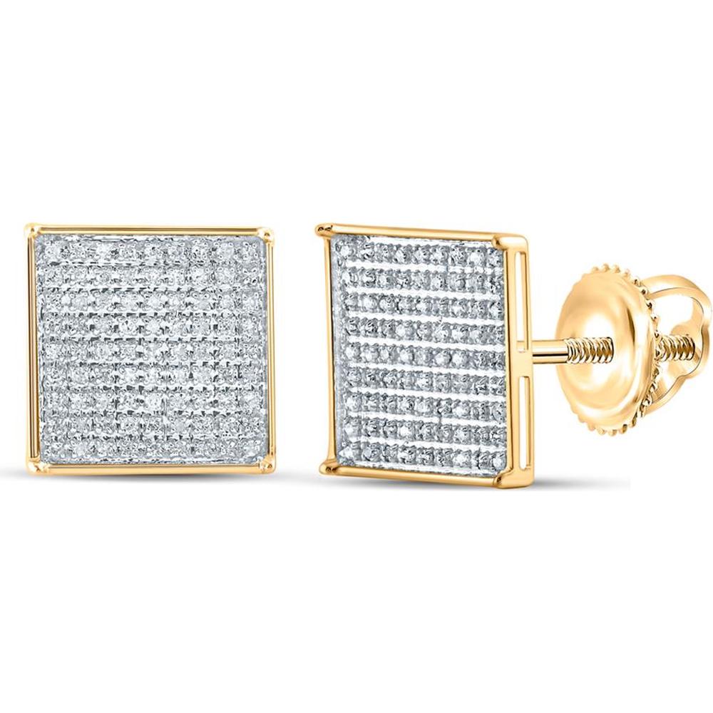 GND 10K Yellow Gold Square Stud Earrings with Pave-Set Round Diamonds - 1/2 Total Carat Weight