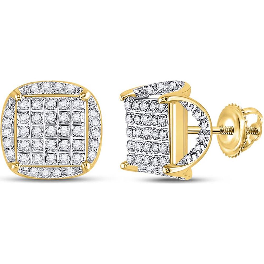GND 10K Yellow Gold Square Stud Earrings with Pave-Set Round Diamonds - 1/3 Carat Total Diamond Weight