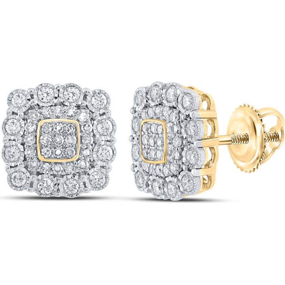 GND 10K Yellow Gold Square Stud Earrings with Prong-Set Round Diamonds - 1/2 Carat Total Diamond Weight
