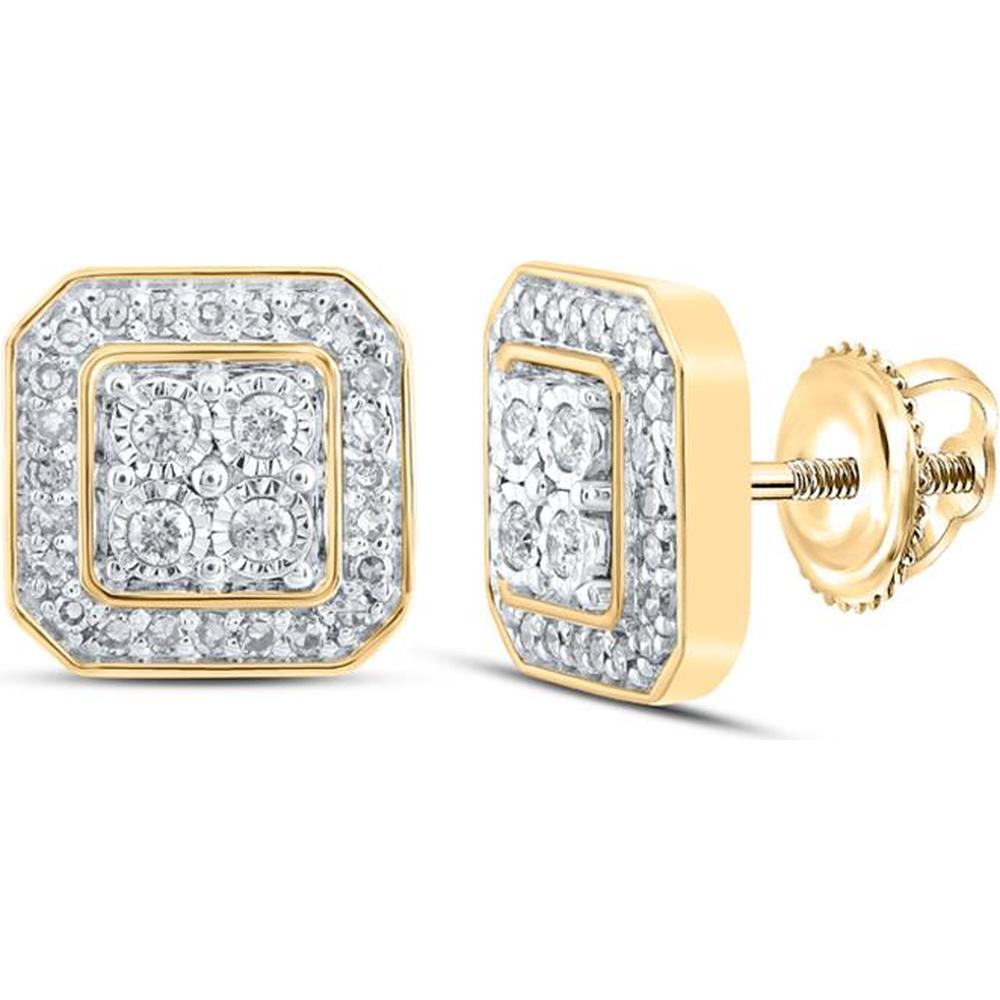GND 10K Yellow Gold Square Stud Earrings with Prong-Set Round Diamonds - 1/3 Total Carat Weight