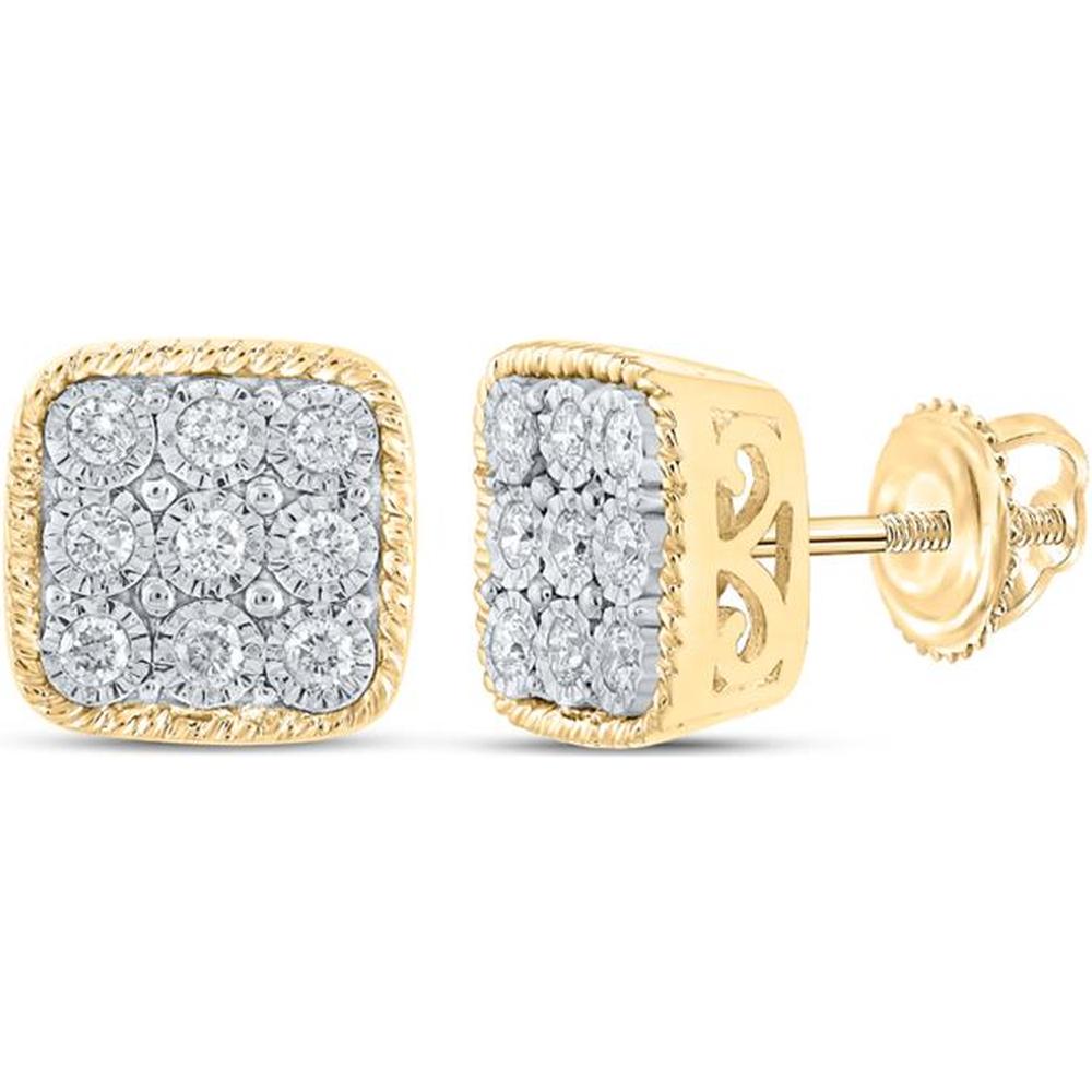 GND 10K Yellow Gold Square Stud Earrings with Prong-Set Round Diamonds - 1/5 Total Carat Weight