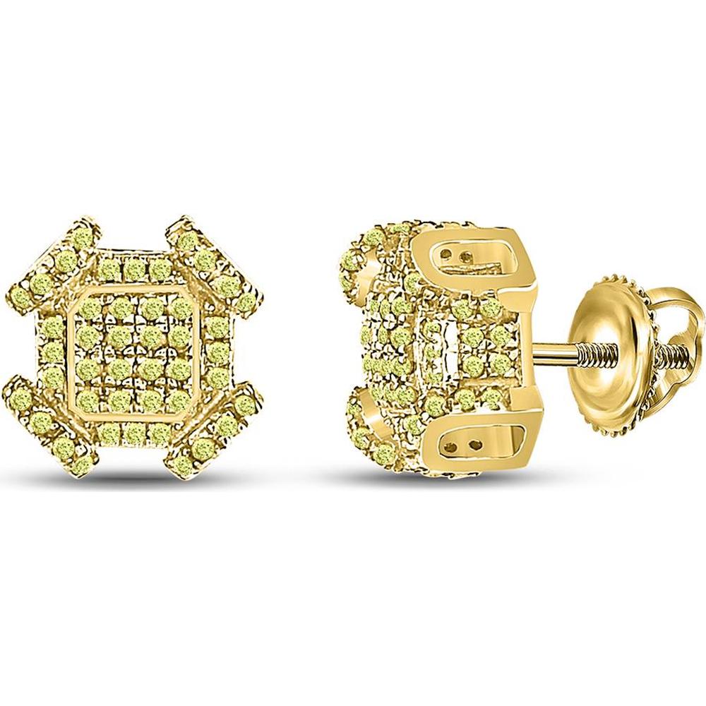GND 10K Yellow Gold Square Stud Earrings with Prong-Set Round Yellow Diamonds - 3/8 Carat Total Diamond Weight